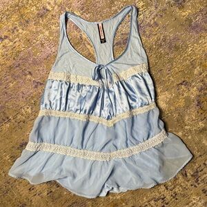 Victoria’s Secret sexy little thing blue tank top satin mesh lace 2012 Sz M